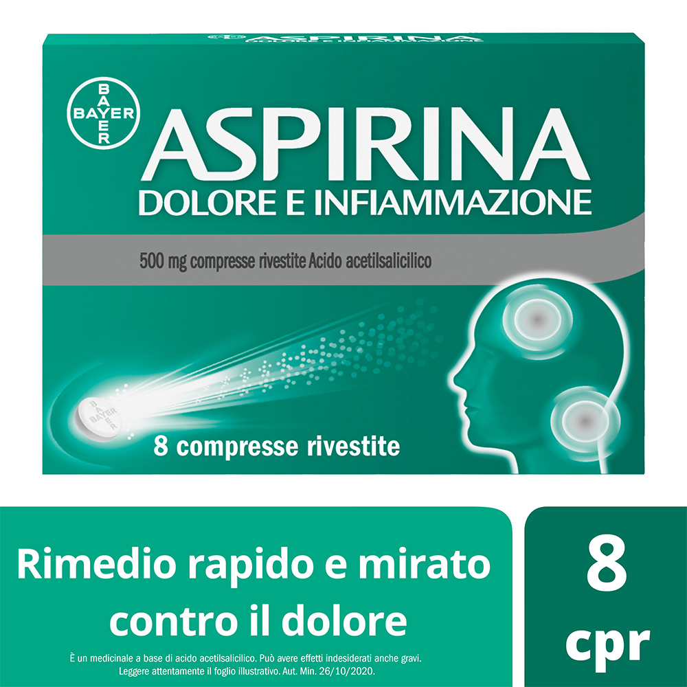 Image of Aspirina Dolore E Infiammazione 500 Mg Acido Acetilsalicilico 8 Compresse