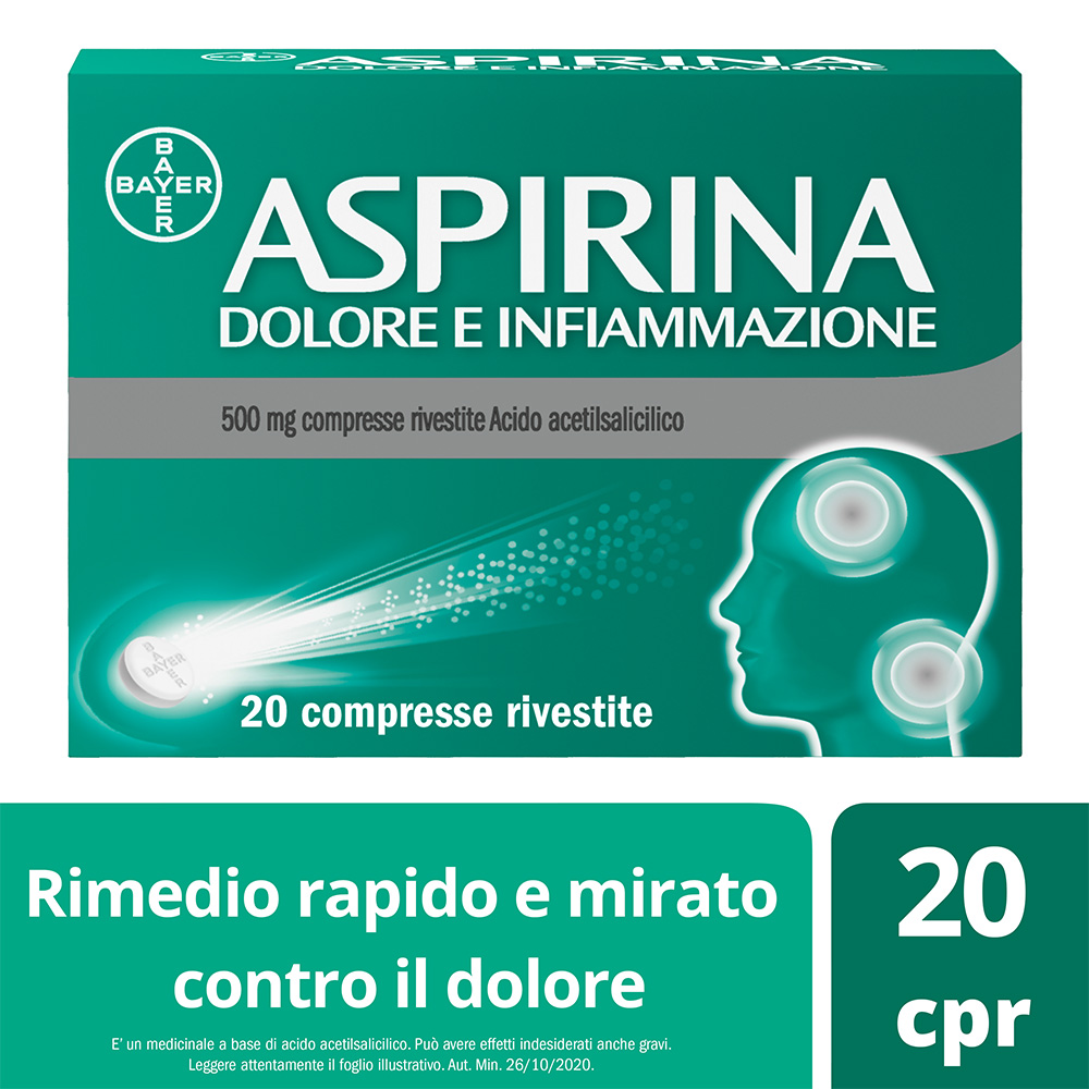 Image of Aspirina Dolore E Infiammazione 500 Mg Acido Acetilsalicilico 20 Compresse