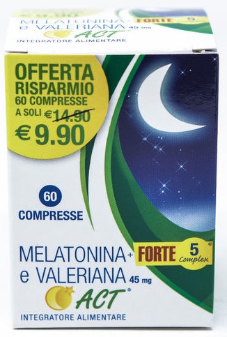 Image of Melatonina Act + Forte 5 Complex e Valeriana Integratore per il Sonno 60 compresse