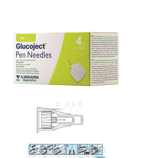 Image of Glucoject Pen Needles 32G 4mm Aghi per Penne da Insulina 100 Pezzi