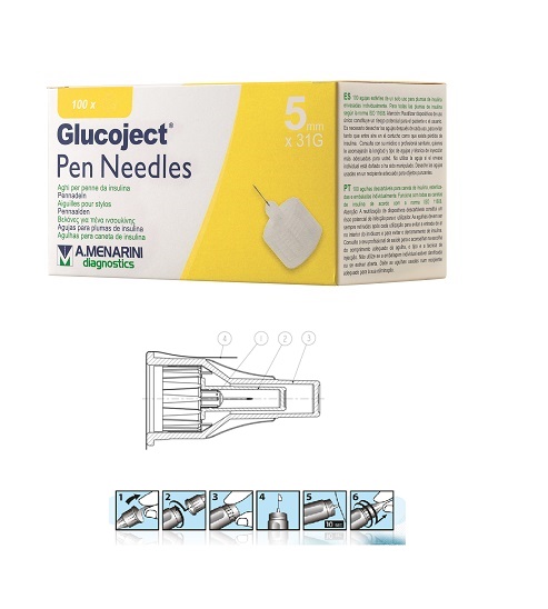 Image of Glucoject Pen Needles 31G 5mm Aghi per Penne da Insulina 100 Pezzi