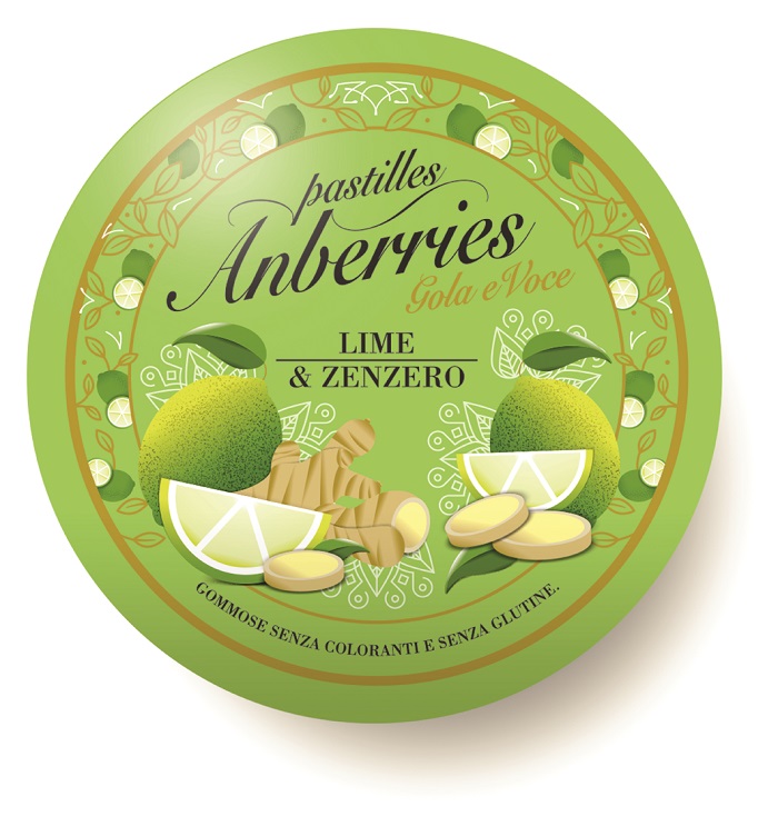 Image of Anberries Gola e Voce Pastiglie Lime & Zenzero 55 g