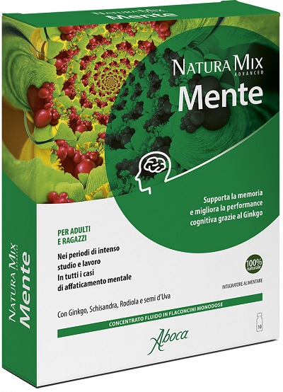 Image of Aboca Natura Mix Advanced Mente Concentrato Fluido Integratore Funzioni Cognitive 10 Flaconcini