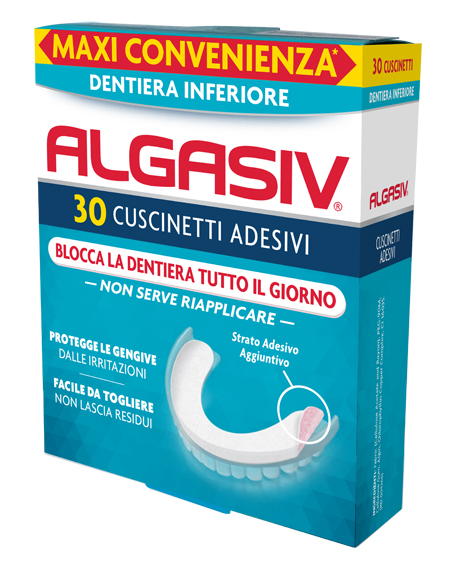 Image of Algasiv Cuscinetti Adesivi Inferiore Per Dentiera 30 Pezzi