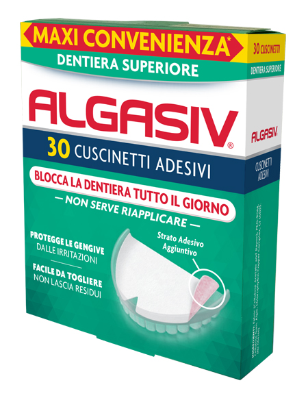 Image of Algasiv Cuscinetti Adesivi Superiori Per Dentiera 30 Pezzi