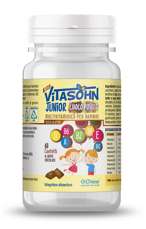 Image of Vitasohn Junior Choco Power Integratore Multivitaminico Bambini 60 Confetti Gusto Cioccolato