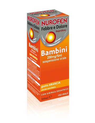 Image of Nurofen Febbre e Dolore Bambini 200 mg/5 ml Ibuprofene Sospensione Orale Arancia 100 ml