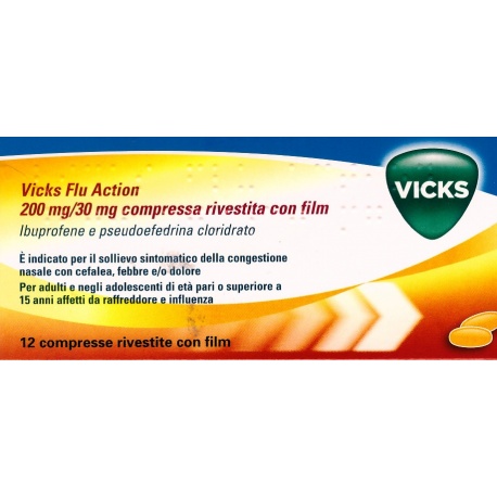 Image of Vicks Flu Action 200 mg/ 30 mg Ibuprofene Pseudoefedrina 12 Compresse