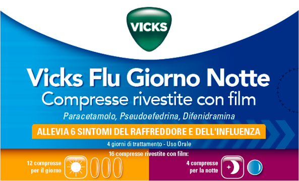 Image of Vicks Flu Giorno e Notte 12 Compresse Giorno + 4 Compresse Notte
